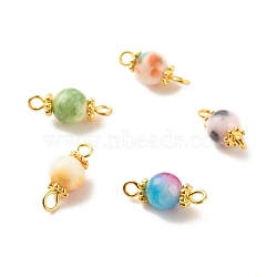 Natural Dyed White Jade Connector Charms, with Golden Tone Brass & Alloy Finding, Round, Mixed Color, 14.5~15.5x6~6.5mm, Hole: 1.6~2mm(PALLOY-JF01399)