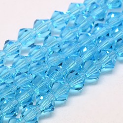 Transparent Glass Beads Strands, Faceted, Bicone, Deep Sky Blue, 4x4mm, Hole: 0.8~1mm, about 75~78pcs/strand, 28~29cm(EGLA-A039-T4mm-D19)