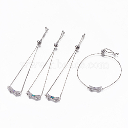 Adjustable Brass Bolo Bracelets, Slider Bracelets, Box Chains, with Synthetic Opal and Cubic Zirconia, Bowknot with Heart, Platinum, Mixed Color, 9-5/8 inches(24.5cm), 1mm(BJEW-L618-06P)