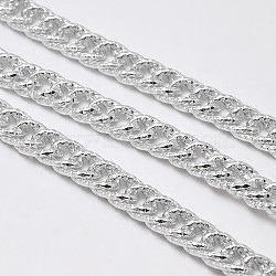 Aluminium Curb Chains, Unwelded, with Spool, Lead Free & Nickel Free, Silver Color Plated, 15x10x5mm, about 32.8 Feet(10m)/roll(CHA-M002-02A-FF)