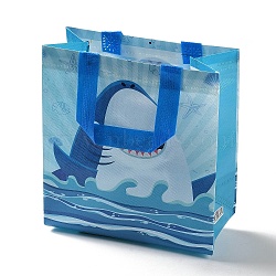 Cartoon Printed Shark Non-Woven Reusable Folding Gift Bags with Handle, Portable Waterproof Shopping Bag for Gift Wrapping, Rectangle, Dodger Blue, 11x21.5x23cm, Fold: 28x21.5x0.1cm(ABAG-F009-D02)