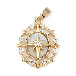 Brass Micro Pave Clear Cubic Zirconia Enamel Pendants, Oval with Cross, Real 18K Gold Plated, 19.5x15.5x4mm, Hole: 3.5x3mm(ZIRC-M001-13G)