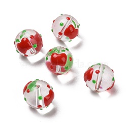 Handmade Glass Enamel Beads Strands, Hand Drawn Beads, Round with Apple, Red, 13x12mm, Hole: 1.2mm, about 30pcs/strand(LAMP-A001-A09)