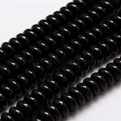 Natural Agate Bead Strands, Dyed, Rondelle, Black, 8.5x4mm, Hole: 1mm, about 98pcs/strand, 14 inch(X-G-G874C-A03)