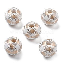 Christmas Printed Schima Wood European Beads, Round, Tartan, Camel, 16x14.5mm, Hole: 4.5mm(WOOD-G023-18A)