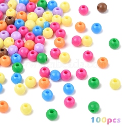 100Pcs Opaque Acrylic Beads, Round, Mixed Color, 6x5mm, Hole: 1.8mm(MACR-YW0003-84B)