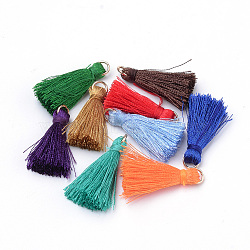 Polyester Tassel Decorations, with Unwelded Iron Jump Rings, Golden, Mixed Color, 26~29mm, Hole: 4mm(X-OCOR-Q034-M)