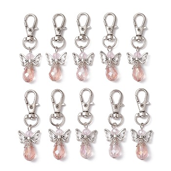 10Pcs Glass Pendant Decorations, with Alloy Swivel Lobster Claw Clasps, Angel, Misty Rose, 59mm