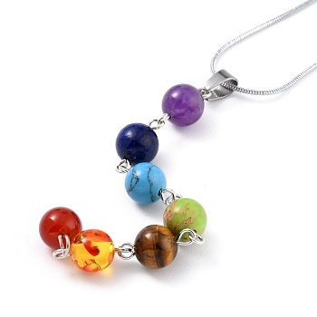 Chakra Jewelry, 304 Stainless Steel Pendant Necklaces, with Gemstone Pendants, 16.6 inch(42.4cm)