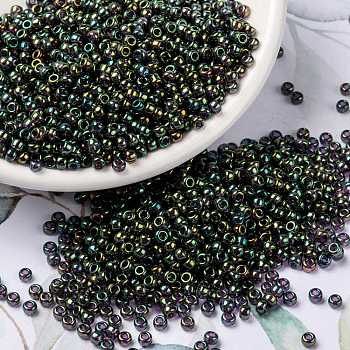 MIYUKI Round Rocailles Beads, Japanese Seed Beads, 8/0, (RR2446) Forest Green Rainbow Gold Luster, 3mm, Hole: 1mm, about 19000~20500pcs/pound