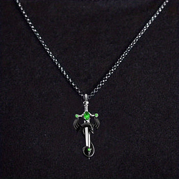 Alloy & 201 Stainless Steel & Rhinestone Dinosaur Wrapped Sword Pendant Necklaces for Men, Black, Fern Green, 23.62 inch(60cm)