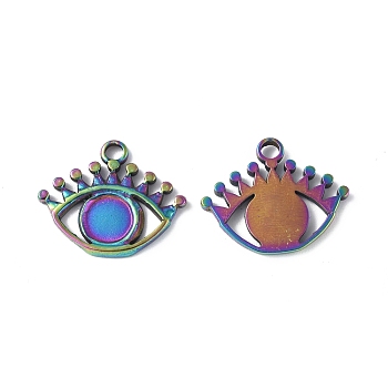 Ion Plating(IP) 304 Stainless Steel Pendant Cabochon Settings, Eye, Rainbow Color, 16x20x2mm, Hole: 2mm, Tray: 6mm