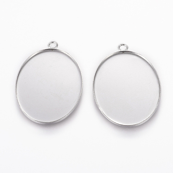 304 Stainless Steel Pendant Cabochon Settings, Plain Edge Bezel Cups, Oval, Stainless Steel Color, Tray: 35x25mm, 39.5x25.5x1.5mm, Hole: 2.5mm
