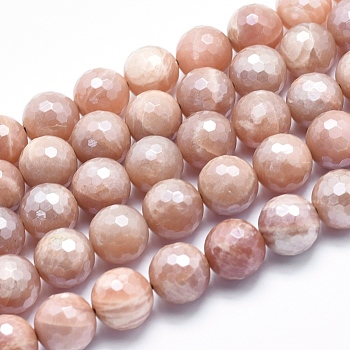 Electroplate Natural Sunstone Beads Strands, Faceted, Round, 12mm, Hole: 1mm, about 32pcs/strand, 15.7 inch