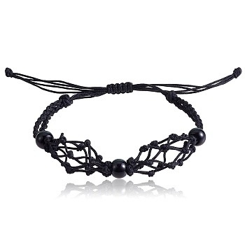 Adjustable Braided Nylon Cord Macrame Pouch Bracelet Making, with Glass Beads, Black, Inner Diameter: 1-7/8~3-1/4 inch(4.7~8.4cm), 12pcs/set