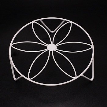 Flat Round with Flower Pattern Iron Display Decorations, for Garden Plant Supports, White, 240x70mm