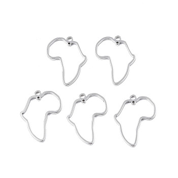 Africa Map 201 Stainless Steel Connector Charms, Laser Cut, Stainless Steel Color, 26x20x1.5mm, Hole: 0.8mm and 1.8mm