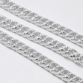 Aluminium Curb Chains, Unwelded, with Spool, Lead Free & Nickel Free, Silver Color Plated, 15x10x5mm, about 32.8 Feet(10m)/roll