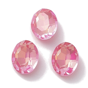 Glass Rhinestone Cabochons, Point Back & Back Plated, Faceted, Oval, Fuchsia, 10x8x4.5mm