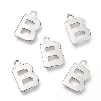 201 Stainless Steel Charms, Alphabet, Letter.B, 12x7.8x0.6mm, Hole: 1.2mm