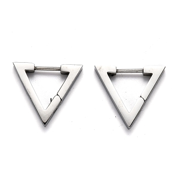 304 Stainless Steel Triangle Huggie Hoop Earrings, Stainless Steel Color, 16x18x3mm, Pin: 1mm