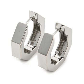 Brass Hoop Earrings, Octagon, Platinum, 22.5x5mm