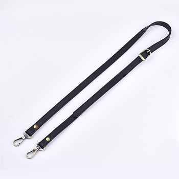 Adjustable Imitation Leather Bag Handles, with Alloy and Iron Findings, for Bag Straps Replacement Accessories, Antique Bronze, Black, 890~1090x14x3mm