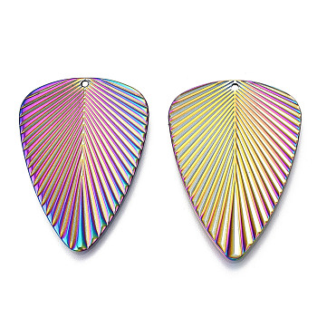 Ion Plating(IP) 304 Stainless Steel Pendants, Leaf Charm, Rainbow Color, 46x32.5x1.5mm, Hole: 1.5mm