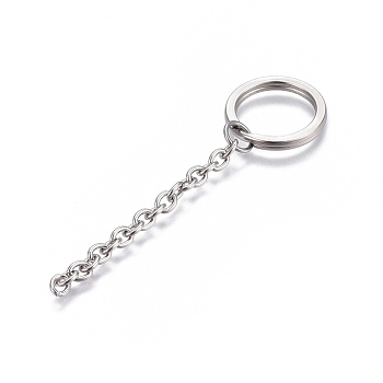 304 Stainless Steel Split Key Ring Clasps, For Keychain Making, with Extended Cable Chains, Stainless Steel Color, 74.5mm, Ring: 20x2.4mm