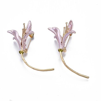 Flower Enamel Pin, 3D Alloy Brooch for Backpack Clothes, Nickel Free & Lead Free, Light Golden, Plum, 45x50mm
