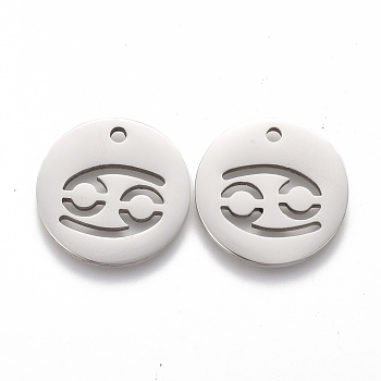 201 Stainless Steel Pendants, Twelve Constellations, Stainless Steel Color, Cancer, 16x1.2mm, Hole: 1.5mm