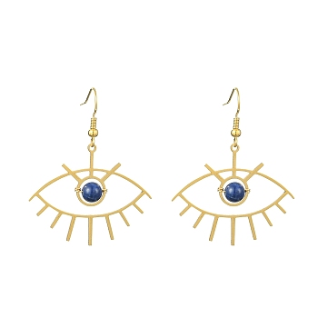 Dyed Natural Lapis Lazuli Beads Dangle Earrings, Golden Alloy Eye Drop Earrings, 49x39.5mm