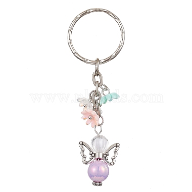 porte-clés en perles acryliques ange avec breloques en résine opaque à fleurs(KEYC-JKC00533)-2