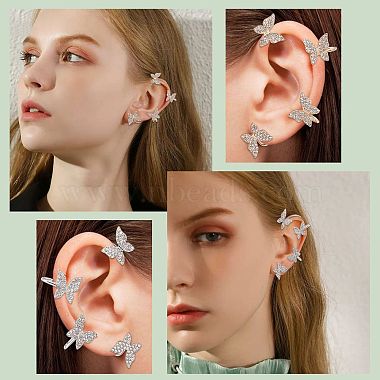 4Pcs 4 Style Crystal Rhinestone Butterfly Climber Wrap Around Cuff Earrings(EJEW-SC0001-27)-5