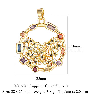 латунные микро-паве красочные кубические циркониевые подвески(ZIRC-OY001-32-G)-2