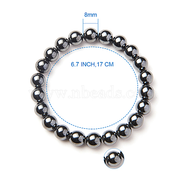 Non-magnetic Synthetic Hematite Round Beads Stretch Bracelets(BJEW-PH0001-8mm-22)-3