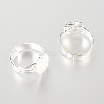 Adjustable Brass Pad Ring Base Settings, Cadmium Free & Nickel Free & Lead Free, Silver Color Plated, Tray: 12mm, 18mm(KK-K112-01S)