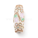 Handmade Indonesia Beads, with Iron, Resin and Glass, Long Oval with Flower, Golden, Beige, 46.5x20mm, Hole: 4.8mm(FIND-Q106-04A)