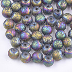 Electroplate Glass Beads, Frosted, Round with Pattern, Colorful, 8~8.5mm, Hole: 1.5mm(EGLA-S178-03E)