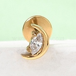 F136 Titanium Pave Clear Cubic Zirconia Moon Internally Threaded Labrets, Golden, 10.5mm, Bar Length: 9mm, 17 Gauge(1.2mm)(ME-CBA9828-01G)