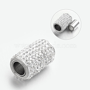 304 Stainless Steel Magnetic Clasps with Glue-in Ends, with Grade A Rhinestone, Column, Crystal, 18x13mm, Hole: 6mm(STAS-L131-06B)
