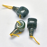 Natural Moss Agate 3 Hole Guru Beads, T-Drilled Beads, 25~26x13x14mm, Hole: 1.8mm, 2mm(G-K208-02-B-26)