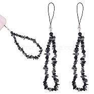 Natural Snowflake Obsidian Chips Beaded Chain Mobile Straps, Anti-Lost Cellphone Wrist Lanyard, for Car Key Purse Phone Supplies, 19.5~20.1cm(FIND-WH0135-07B)