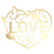 Acrylic Acrylic Mirror Wall Stickers, Self-Adhesive, for Home Wall Cabinet Decorations, Heart with Word Love Pattern, Gold, 300x250x1mm(DIY-WH0002-27C)