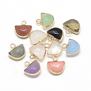 Natural & Synthetic Mixed Stone Semi Circle Pendants, with Brass Findings, Faceted, Half Round, Golden, Mixed Color, 13.5~14.5x13~14x5.5mm, Hole: 2mm(G-Q965-M)