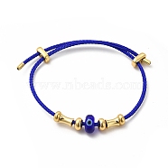 Lampwork Evil Eye & Brass Beaded Bangle, Stainless Steel Twist Rope Adjustable Bangle for Women, Blue, Inner Diameter: 2~3-1/2 inch(5~9cm)(BJEW-L679-01G)
