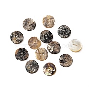 Natural Akoya Shell Buttons, 2-hole, Flat Round, Seashell Color, 15x2.5mm, Hole: 1.8mm(BUTT-WH0015-64A)