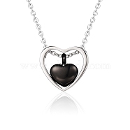 Stainless Steel Pendant Necklaces, Heart Urn Ashes Necklaces, Black, 16.14~19.69 inch(41~50cm)(PW-WG45532-04)