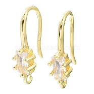 Brass Pave Clear Cubic Zirconia Earring Hooks, Ear Wire, Cadmium Free & Lead Free, Real 24K Gold Plated, 18x4.5x10mm, Hole: 1.2mm, 18 Gauge, Pin: 1mm(KK-R149-20G)