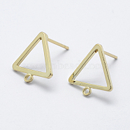 Brass Stud Earring Findings, with Loop, Long-Lasting Plated, Real 18K Gold Plated, Nickel Free, Triangle, 12.5x12x1mm, Hole: 1mm, Pin: 0.8mm(X-KK-F728-29G-NF)